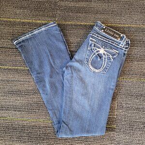 L.A Idol USA Women's Denim Bootcut Jeans Low Rise White Stitch Accent Size 7